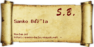 Sanko Béla névjegykártya